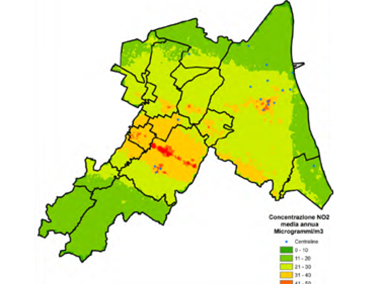 Rappresentazione grafica di zone caratterizzate da differente impatto ambientale della infrastruttura logistica oggetto di studio